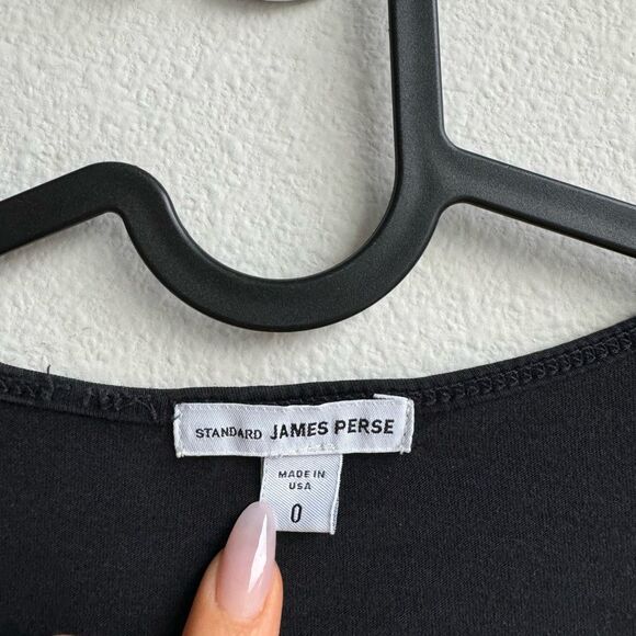 ✨$5/$25 james perse 100% supima cotton bracelet sleeve black v neck size 0 XS - Picture 2 of 7